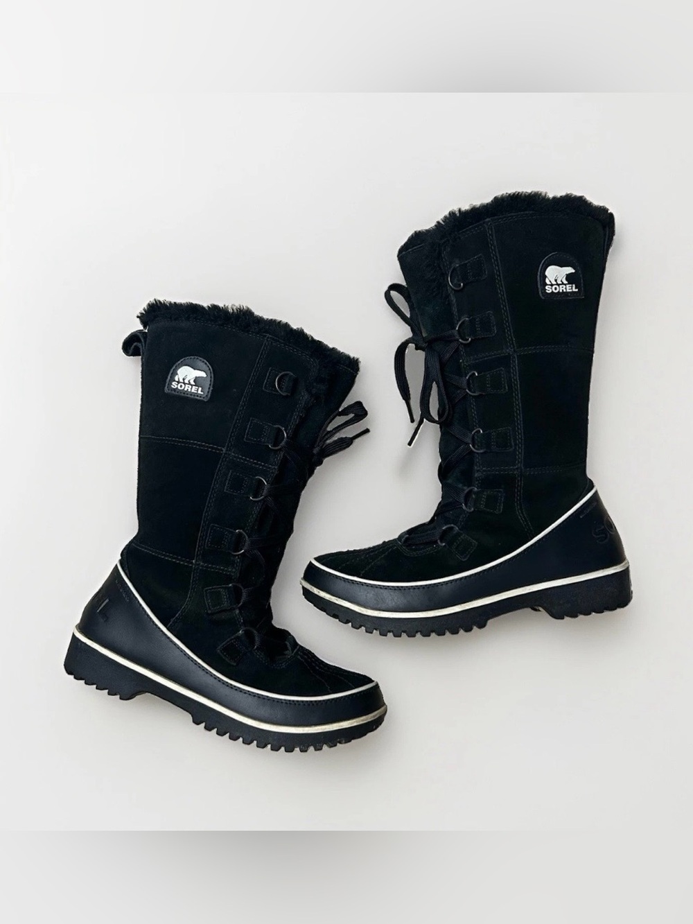 Sorel Tivoli High II Winter Boots Women 7.5 Black Suede Waterproof Lace Up Ski